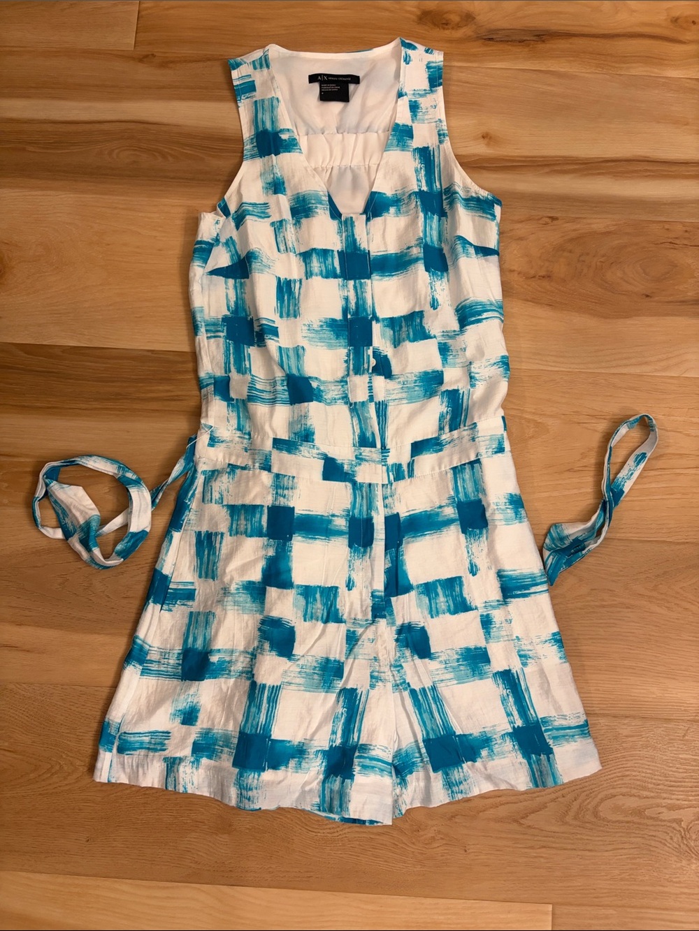 Armani Exchange White & Teal Brushstroke Romper
